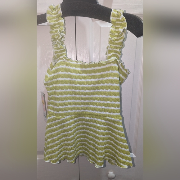 NWT, Green/White white striped, ruffle, square neck tank top- women's size small - Picture 5 of 5